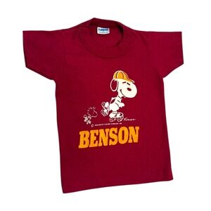 Vintage 70s Champion Snoopy Benson Kids Crewneck T Shirt Size 4 Red Peanuts USA